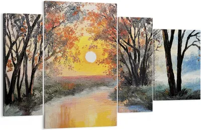 Produktbild von Bild auf Leinwand - Leinwandbild - 4 Teile - Fluss Sonne Bäume - 120x70cm - Wand Bild - Wanddeko - Wandbilder - Leinwanddruck - Bilder - Wanddekoration - Leinwand bilder - Wandbild - DL120x70-4190