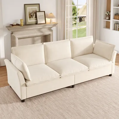 Produktbild von STILVORA 3-Sitzer Sofa mit Chenille-Stoff und weicher Polsterung, Cloud Sofa mit 2 Armlehnenkissen, Wohnzimmersofa mit Metallrahmen