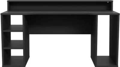 Gaming Tisch TEZAUR 1 Schwarz von Forte mit zweiter Ebene für Monitore
