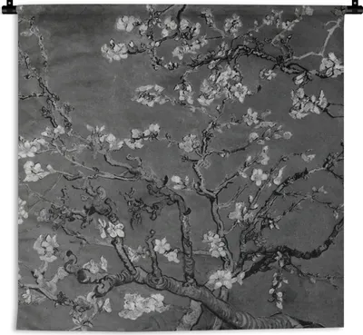 Produktbild von MuchoWow® Wandteppich Wandbehang Mandelblüte - Van Gogh - Schwarz und weiß 90x90 cm Tapisserie Dekoration Wandtuch - Wandaufhänger