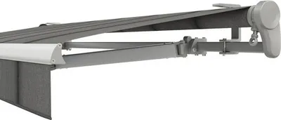 Produktbild von SOLUNA Gelenkarmmarkise Trend 5x2 Stoff Dessin D419 Gestell Silber eloxiert Antrieb rechts inkl. Motor, Wandschalter und
