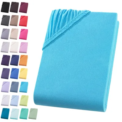 Produktbild von Jersey Spannbettlaken 140-160x200 cm Spannbettuch 100% Baumwolle Bettlaken, Türkis