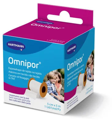 Produktbild von MoliCare Omnipor Fixierpflaster, atmungsaktiv und hautfreundlich, weiß, 5 cm x 5 m