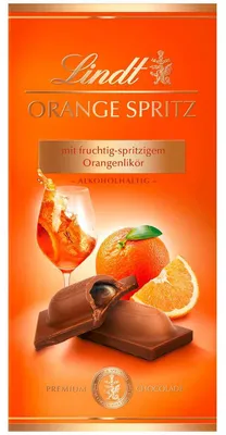 Zdjęcie produktu dla Lindt Orange Spritz Czekolada mleczna w tabliczce o smaku owocowym 100 g, Obraz wygenerowany przez AI