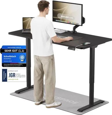 Produktbild von DESKSPACE PRO Elektrisch höhenverstellbarer Schreibtisch – 140x70 cm Memory & Kollisionsschutz, Computertisch Schwarz Tischplatte / Schwarz Gestell