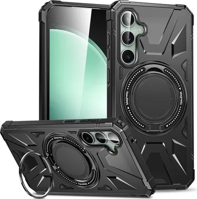 Produktbild von Hülle für Samsung Galaxy S23 FE Kompatibel mit MagSafe, Dual Layer Robuste Schutzhülle, Magnetischer Ringständer Schwarz