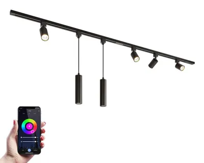 Image de HOFTRONIC - Kit système de rails 2 x 1 m 6 spots RGBWW GU10 IP20 Noir
