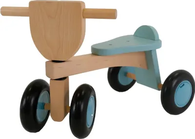 Produktbild von Bandits & Angels Vintage Rider Laufrad aus blauem Naturholz ab 1 Jahr - Für Jungen und Mädchen - Blaues Holz-Laufrad - Vierrädrig - Geräuscharme und kratzfeste Räder