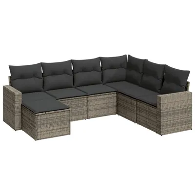 Produktbild von vidaXL 7-tlg. Garten-Sofagarnitur mit Kissen Grau Poly Rattan