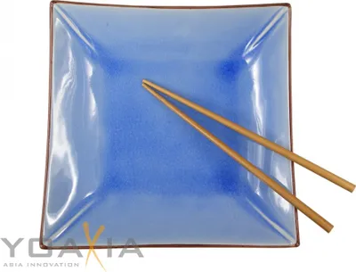 Produktbild von [ bleu ] Keramik- Teller / Sushi-Teller / Obstschale 23 x 23cm + Essstäbchen #hb