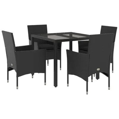 Produktbild von vidaXL 5-tlg. Garten-Essgruppe mit Kissen Schwarz Poly Rattan und Glas