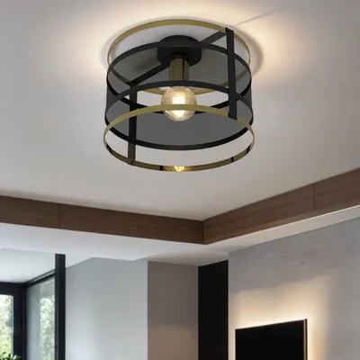Produktbild von Deckenlampe Schwarz Gold E27 Ø 30 cm Metall Modern Deckenleuchte