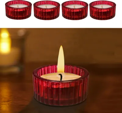 Produktbild von Teelichthalter 4er Set Glas rot Ø5x3cm Teelichtglas Kerzenglas Windlicht Glasgefäß Tischdekoration Kerze Adventsdeko Teelichthalterung