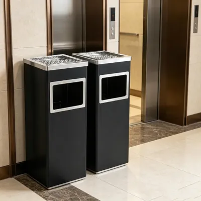 Produktbild von 2x Mülleimer Aschenbecher für den Außenbereich,35L,entnehmbarer Inneneimer,Papierkorb Freistehender Außen-Aschenbecher Schwarz