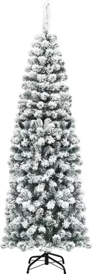 Immagine prodotto di Albero di Natale artificiale - Sottile (Pencil) - 180 cm - Effetto neve - Aghi in PVC - Supporto in metallo - Senza illuminazione - Bianco