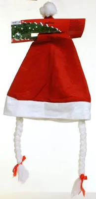 Produktbild von Damen Weihnachtsmann-Mütze mit Zöpfen und Schleifen
