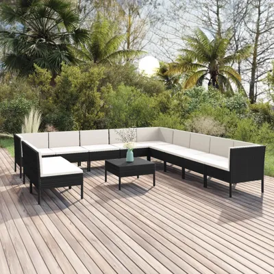 Produktbild von "2024"Modernen 12-tlg. Garten-Lounge-Set mit Auflagen Poly Rattan Schwarz Design Klassische Gartenset Sitzgruppe 8370658