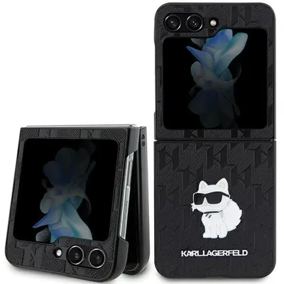 Produktbild von Karl Lagerfeld Saffiano Monogram Choupette Pin Case für Samsung Galaxy Z Flip5, Schwarz