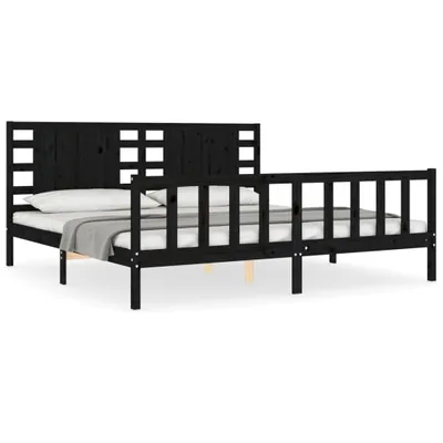 Produktbild von vidaXL Massivholzbett mit Kopfteil Schwarz 200x200 cm
