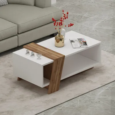 Immagine prodotto di Tavolino HOMIDEA MELISA – Tavolino da salotto moderno con ripiano dal design di tendenza 91,8 x 48,8 x 35 cm (bianco)