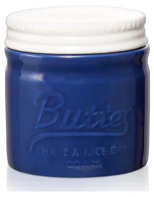 Produktbild von DOWAN Keramik Butterdose mit Deckel, hält Butter frisch und aromatisch, Französisches Design, spülmaschinengeeignet, Dunkelblau