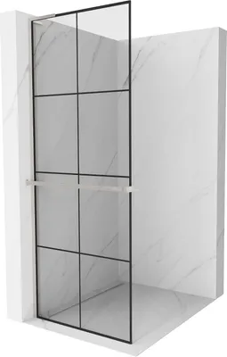Produktbild von Mexen Kioto+ L Duschwand mit Ablage Walk-in 90 x 200 cm, schwarzes Muster, gebürstetes Nickel - 800-090-123-97-77