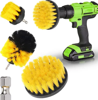 Produktbild von 3X Set Reinigungsbürste Bürstenaufsatz Bürste Aufsatz für Bohrmaschine Akkuschrauber Reinigung Reinigungsbürste Auto Flaschenbürste Gelb 3 Stück Retoo