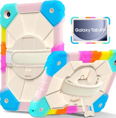 Produktbild von Hülle für Samsung Galaxy Tab A9 Plus /Tab A9+ 11" 2023 Tablette Schutzhülle Stoßfeste mit 360 Drehbarer Handschlaufe/Ständer Bunt Pink