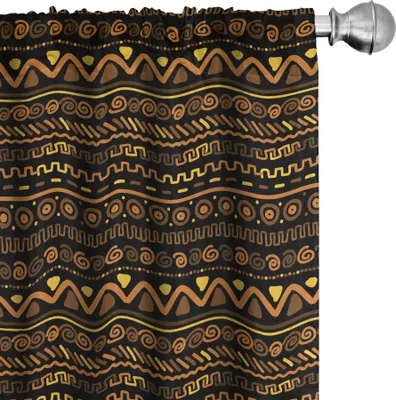 Produktbild von ABAKUHAUS afrikanisch Vorhänge, Gardinen, Zickzack-Zickzack-Kreise und Spiralen zeitloses Weinlese-Kunst-Entwurfs-orientalisches Gekritzel, 2 Stück 75 x 175 cm, Mehrfarbig