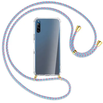 Produktbild von Handykette Backcover-Schutzhülle mit Band (Metall goldfarben) für Sony Xperia L4 - pink/mint