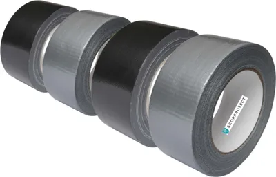 Produktbild von 2x schwarz, 2x Silber stark klebendes Gewebeklebeband auf Rolle 48 mm x 50