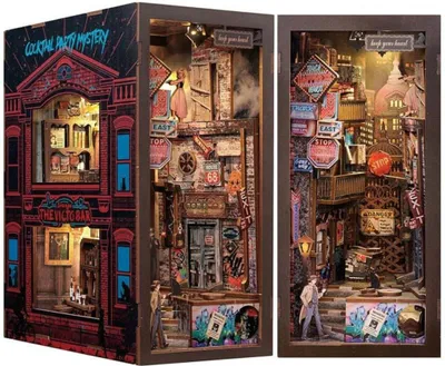 Image de Habarri | DIY Book Nook - Détective Marlow - Puzzle 3D - Kit maison miniature avec meubles et lumière LED - Kit coin de livre
