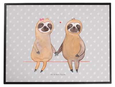 Produktbild von Mr. & Mrs. Panda Schreibunterlage Faultier Pärchen - Grau Pastell - Geschenk, Beziehung, schreibtischunterlagen, Liebe, schreibauflage, bastelunterlage, faul, tischmatten