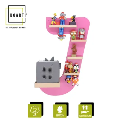 Produktbild von BOARTI Kinderregal Buchstabe J | hängend für Toniebox und Tonie Figuren | platzsparendes Regal | H. 47 x B. 32 x T. 19 | Wandregal Musikbox und Figuren Aufbewahrung Magneteinsätzen | Aufbewahrungsregal Holz