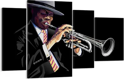 Produktbild von Bild auf Leinwand - Leinwandbild - Jazz Musik Musiker - 120x70cm - Wand Bild - Wanddeko - Leinwanddruck - Bilder - Kunstdruck - Wanddekoration - Leinwand bilder - Wandkunst - DL120x70-3588