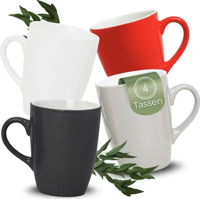 Produktbild von Kaffeetassen 4er Set aus Keramik 340ml, Teetassen moderne Farben