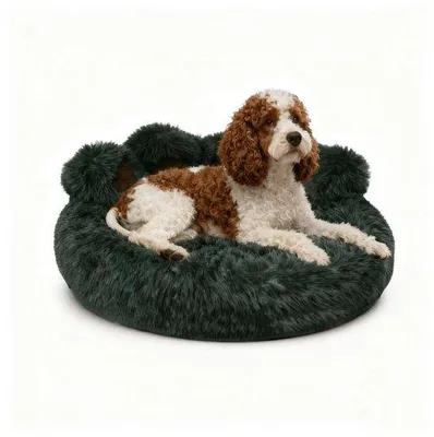 Produktbild von Kalmerend Hundekissen - Durchmesser 50cm - Warmes Schlafkissen - Anti-Slip Hundematte - Geeignet für Kleine Hunde - Plüsch - Sofort einsetzbar - Für Haus und Garten