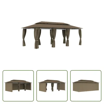 Image de The Living Store Pavillon avec rideaux 600x298x270 cm Taupe 180 g/m