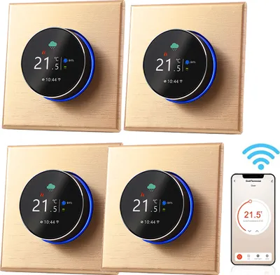 Obrázek produktu pro 4X WiFi termostat Digitální LCD pokojový termostat Programovatelný nástěnný termostat Skryté podlahové vytápění pro 5A vodní topení, ovládání tlačítkem/Mobilní APP/Hlasové ovládání Vnitřní teploměr, šampaňské
