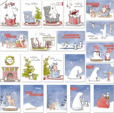 Produktbild von Weihnachten Postkarten 20 Stück - Weihnachtspostkarten witzig "Tiere im Schnee" | Weihnachtskarten Geschenkkarten DIN A6 | Karten aus hochwertigem Premium Papier by TOBJA®