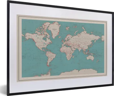 Produktbild von MuchoWow® Gerahmtes Poster Weltkarte - Vintage - Atlas - Kinder - Jungen - Mädchen 60x40 cm - Poster mit Schwarzem Bilderrahmen Wandposter Rahmen Foto Bilder - Schlafzimmer - Plakat in Rahmen - Drucken