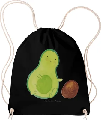 Produktbild von Mr. & Mrs. Panda Stoffbeutel Avocado Kern rollt - Schwarz - Geschenk, wander rucksack, gym tasche, Liebe, Säugling, leichter, Schwangerschaft, Baby, Geburtstag, glücklich