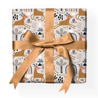 Produktbild von Süßes moderne Geschenkpapier mit Reh, Regenbogen, braun - G23047, 32 x 48cm