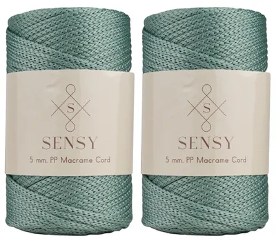 Productafbeelding van Set van 2 Macrame Koorden - 5mm Polyester - Groen (Sage) - 95 Meter