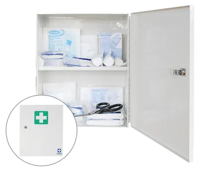 Immagine prodotto di Armadio di pronto soccorso in metallo, bianco, con contenuto, conforme alla norma DIN 13 157