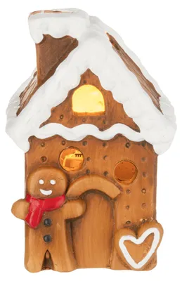 Zdjęcie produktu dla Domek z piernika ceramiczny z oświetleniem LED, 7 x 8,5 x 13 cm