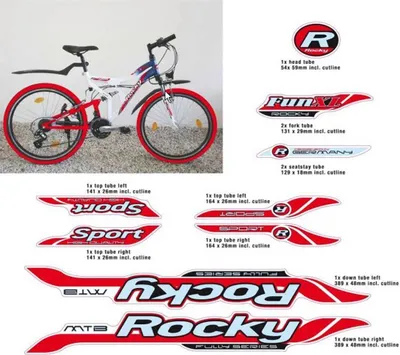 Produktbild von Fahrrad DEKOR ROCKY MTB Rahmen Frame Decal Sticker weiß rot 11 teilig