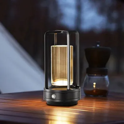 Produktbild von Kristall Tischlampe Outdoor, Wiederaufladbare Kabellose LED Laterne mit 3 Lichtmodi, Stufenlosem Dimmen & USB-C Tragbare Campinglampe, Bar Deko Lampe