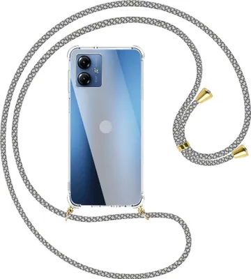 Produktbild von Handykette Backcover-Schutzhülle mit Band (Metall goldfarben) für Motorola Moto G14 (PAYF0010IN, 6.5'') - weiß/grau kariert
