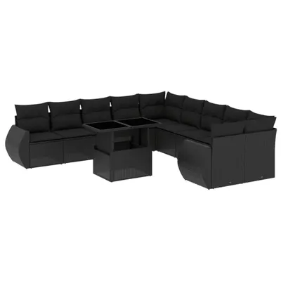 Produktbild von Modulare Garten-Sofagarnitur, 11-teilig, mit verstellbarem Tisch, PE-Rattan Schwarz, UV-beständig, abnehmbare Kissenbezüge